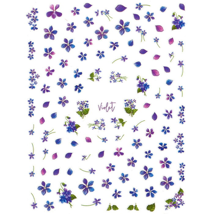 極薄ネイルシール バイオレット フラワー 【HANYI-394】【メール便可】ネイルステッカー すみれ 菫 花 水彩 押し花 標本 スペシメン バイオレット パープル ブルー リーフ arknail-10000834 ArkNail サンプル画像2