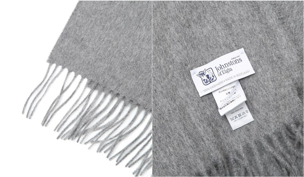 Johnstons / ジョンストンズ : ＜CASHMERE STOLES (190×70)＞-GRANITE(グラニット)- : ストール マフラー フリンジ ジョンストンズ カシミヤ ストール マフラー 羽織 : HA0300-WA56 【ANN】