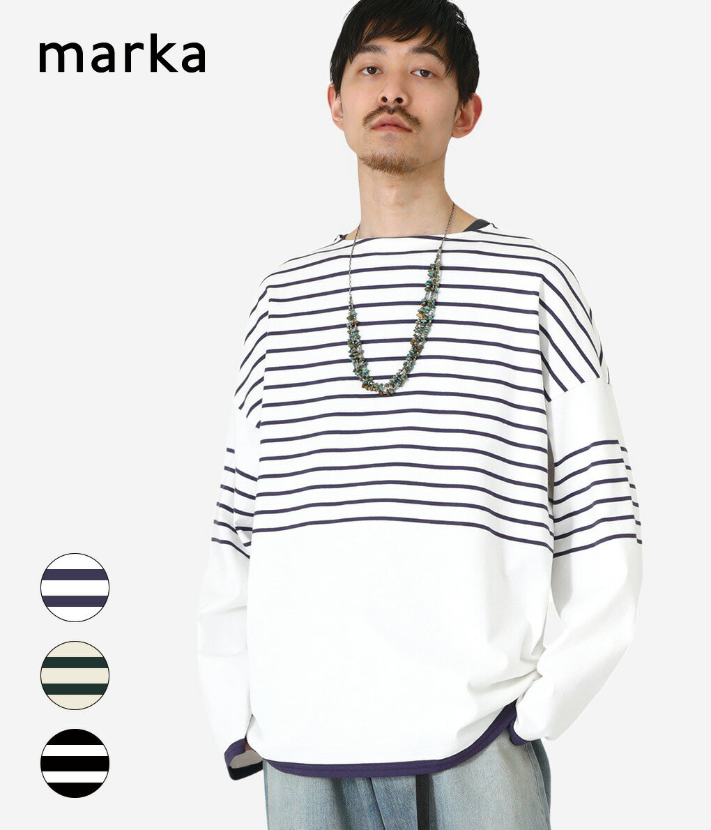 marka / マーカ : PANEL BORDER BASQUE SHIRT - 30/2 organic cotton knit panel border - / 全3色 : パネルボーダー バスクシャツ ボートネック オーガニックコットン ボーダー 長袖 長袖カットソー ロンティー メンズ : M23A-07CS01C【COR】【WIS】のサムネイル
