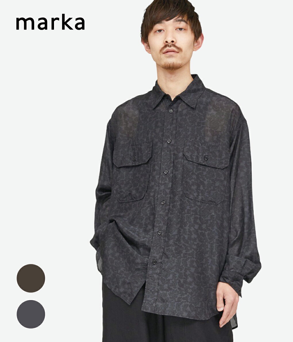 楽天ARKnetsmarka / マーカ : SILK POCKET SHIRT - habutae silk - : シルク ポケットシャツ 長袖 ワンウォッシュ シャツ 長袖シャツ ミリタリーシャツ メンズ ペイズリー ダークブラウン ボックスシルエット 加工 カジュアル 日本製 : M23A-18SH01C【COR】