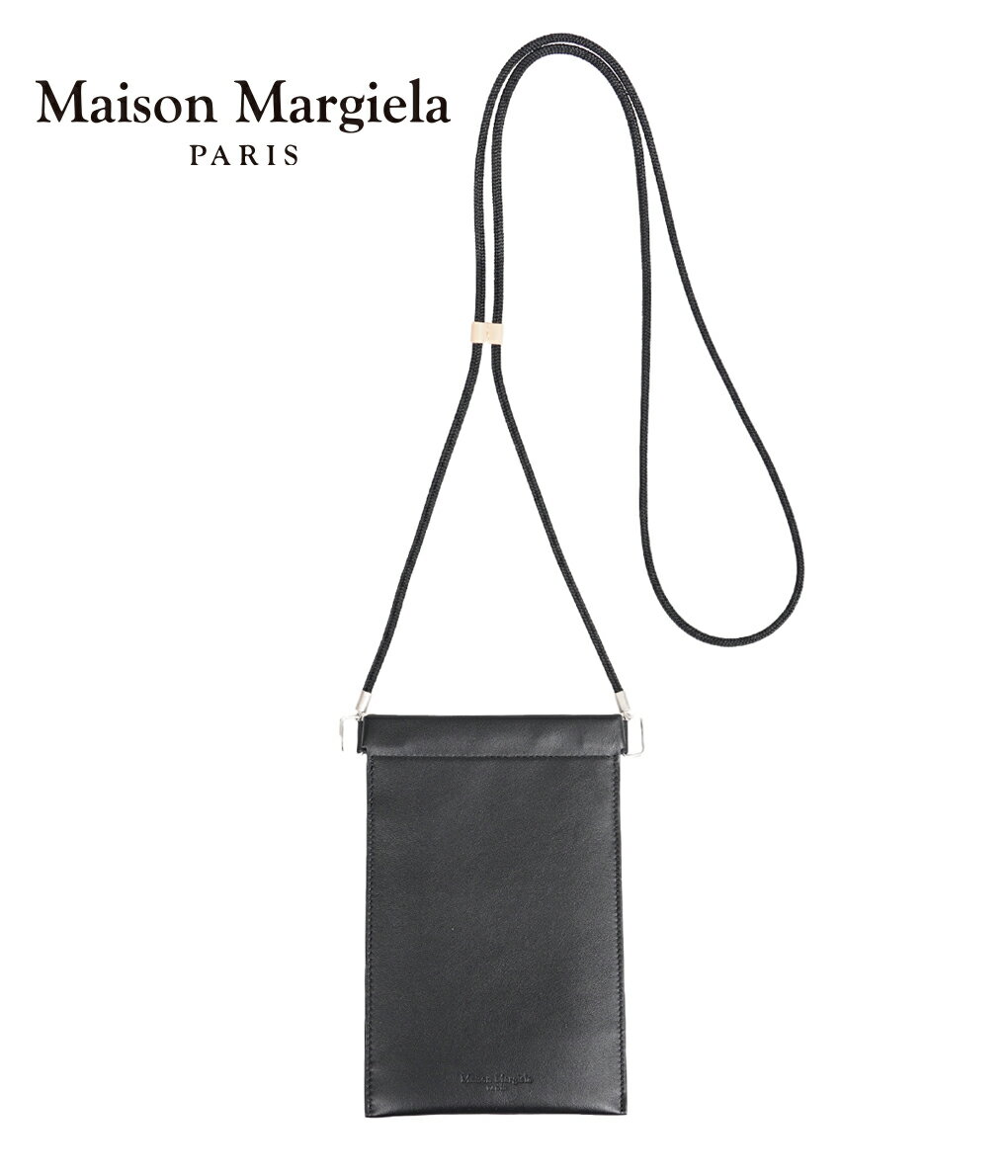 Maison Margiela / メゾン マルジェラ : IPHONE POUCH CASE : iPhone アイフォン ポーチ ケース オールシーズン ブラック レザー ネックホルダー ギフト プレゼント メンズ レディース ユニセックス : S55UI0207-P4303【BJB】