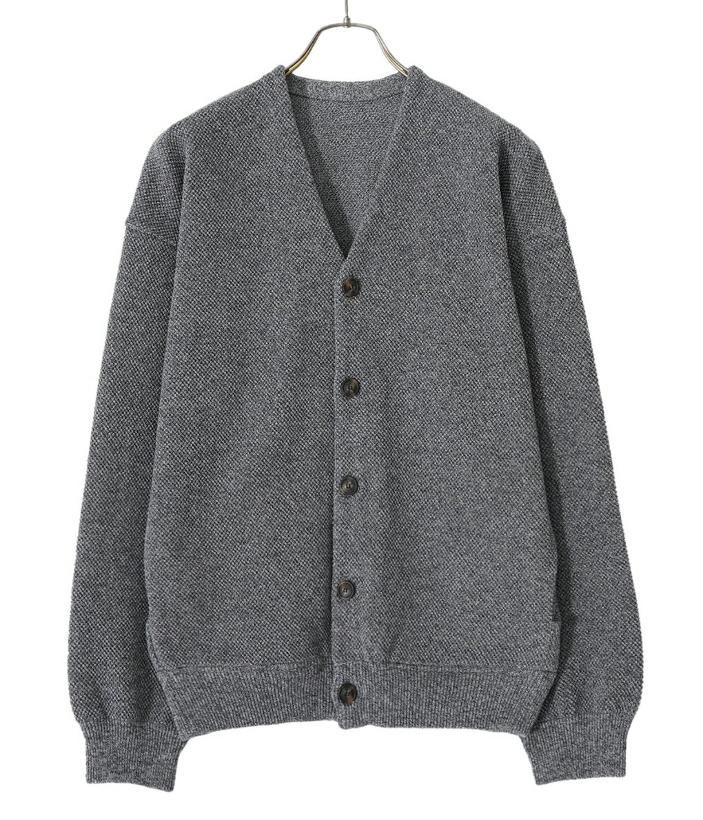 【送料無料】crepuscule / クレプスキュール : Moss Stitch V/N Cardigan : モス ステッチ Vネック カーディガン コットンニット 鹿の子 ボックスシルエット 長袖 メンズ : 2201-002【COR】