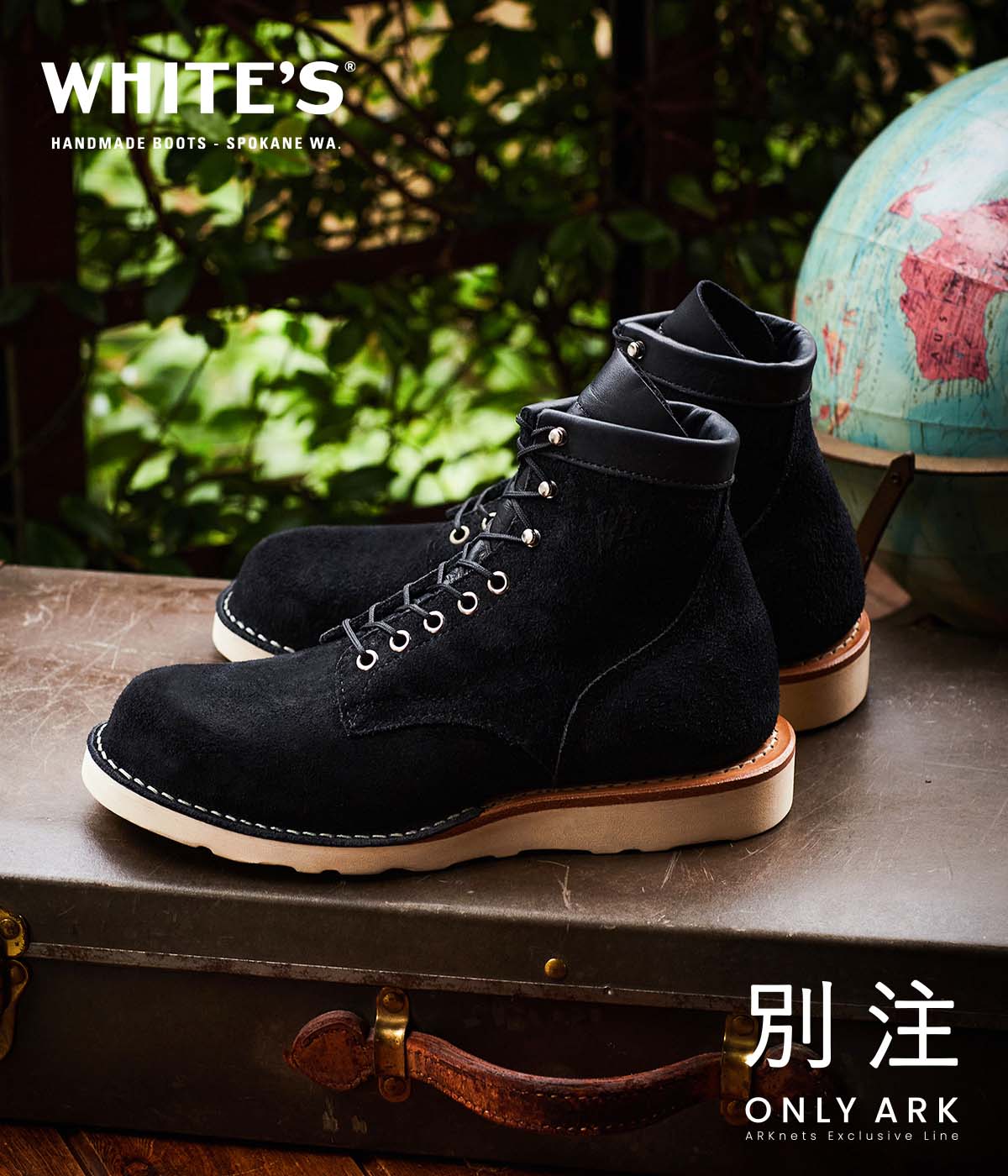 Whites Boots / ホワイツブーツ : 【ONLY ARK】別注 FOREMAN : フォアマン ブーツ ヴィブラムソール スウェードレザー ハンドメイド オリジナル 限定 アウトドア ブラック オンリーアーク 防臭性 吸湿性 : ONLYARK-0-5008【STD】【WIS】