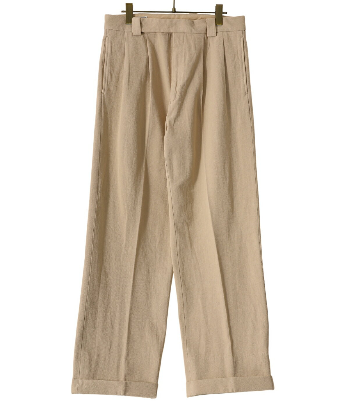 KAPTAIN SUNSHINE / キャプテンサンシャイン : 2Pleats Wide Trousers : 2プリーツワイドトラウザー スラックス スーピマコットン コットンギャバジン 製品染め ワイドストレートシルエット メンズ カーキ ベージュ 日本製 : KS23FPT10