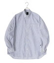 DAIWA PIER39 / ダイワ ピアサーティナイン : 【レディース】W’s TECH BUTTON DOWNSHIRTS L/S STRIPE : ウィメンズテックボタンダウンシャツロングスリーブストライプ オーバーサイズ シンプル ミリタリー アクションプリーツ ネイビー : BE-80024L【DEA】