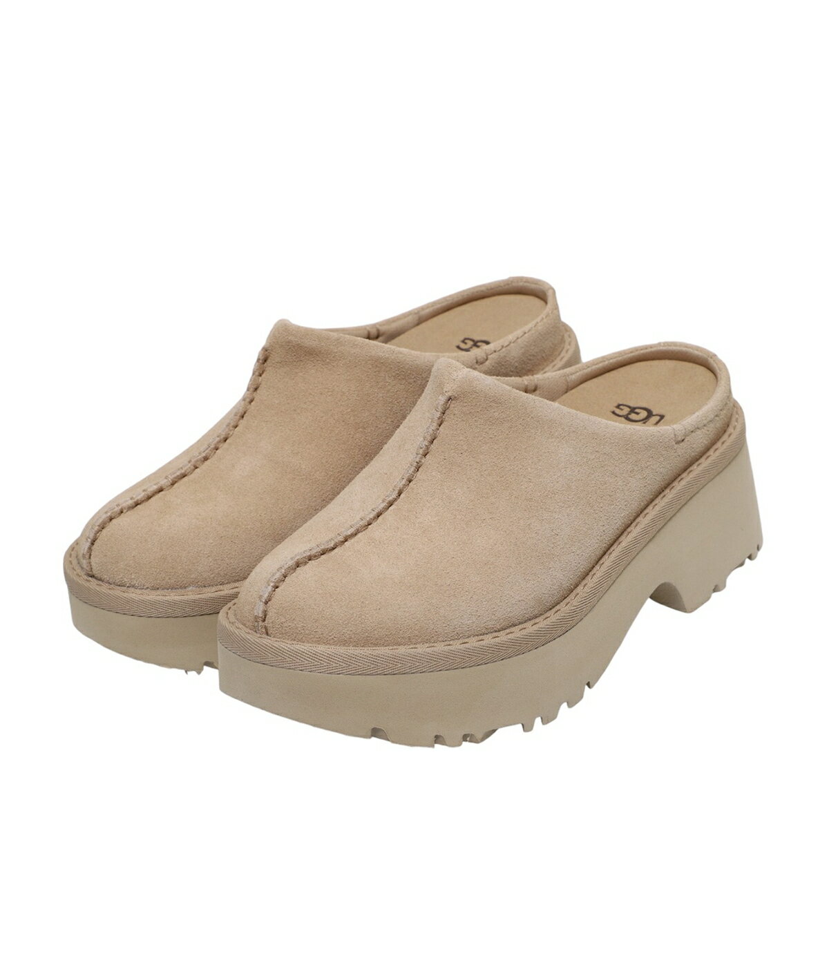 UGG / アグ : 【レディース】W NEW HEIGHTS CLOG : ウィメンズニューハイツクロッグ サンダル スリッポン スエード 再生ポリエステル 5cmヒール EVA マイクロファイバー : 1152731-SAN【DEA】