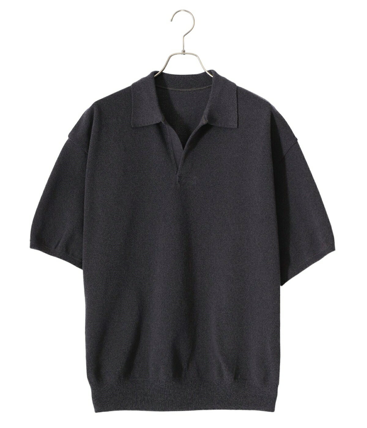 crepuscule / クレプスキュール : Light Moss Stitch Polo / 全2色 : ライトモスステッチポロ スキッパーニット コットン鹿の子 ニット ボタンレス ルーズシルエット : 2401-005