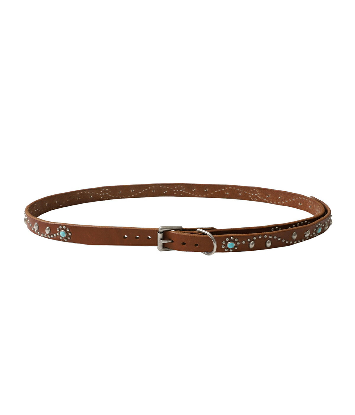 スタッズベルト ベルト（メンズ） HTC / エイチティーシー : Turquoise Narrow Studs Belt / ハリウッドトレーディングカンパニー ベルト スタッズ ブラック ライトブラウン ヴィンテージ レザー 牛革 ハンドメイド アメリカ製 : SN-32-TQ【AST】