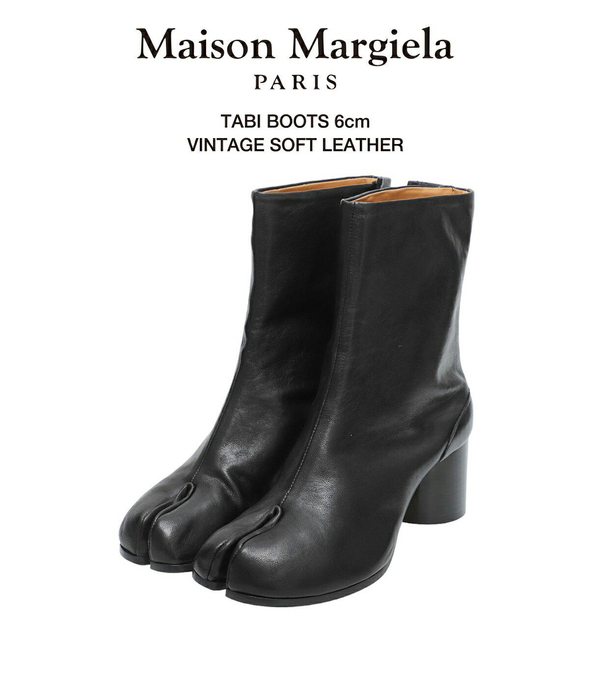 Maison Margiela / メゾン マルジェラ : 【レディース】TABI BOOTS 6ヒール -VINTAGE SOFT LEATHER- : タビブーツ ヴィンテージ ソフト レザー 足袋 ブーツ 羊革 本革 レザーブーツ シューズ 靴 シープスキン ヒール ブラック : S58WU0246-P3753【ANN】