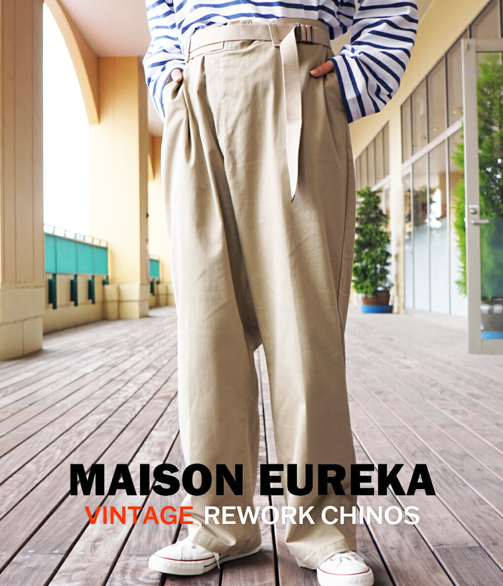 MAISON EUREKA / メゾンエウレカ : 【レディース】VINTGE REWORK CHINOS : ヴィンテージ チノ ワイド リメイク ヴィンテージラップ チノパンツ レディース : EUREKA-070-BEI【DEA】のサムネイル