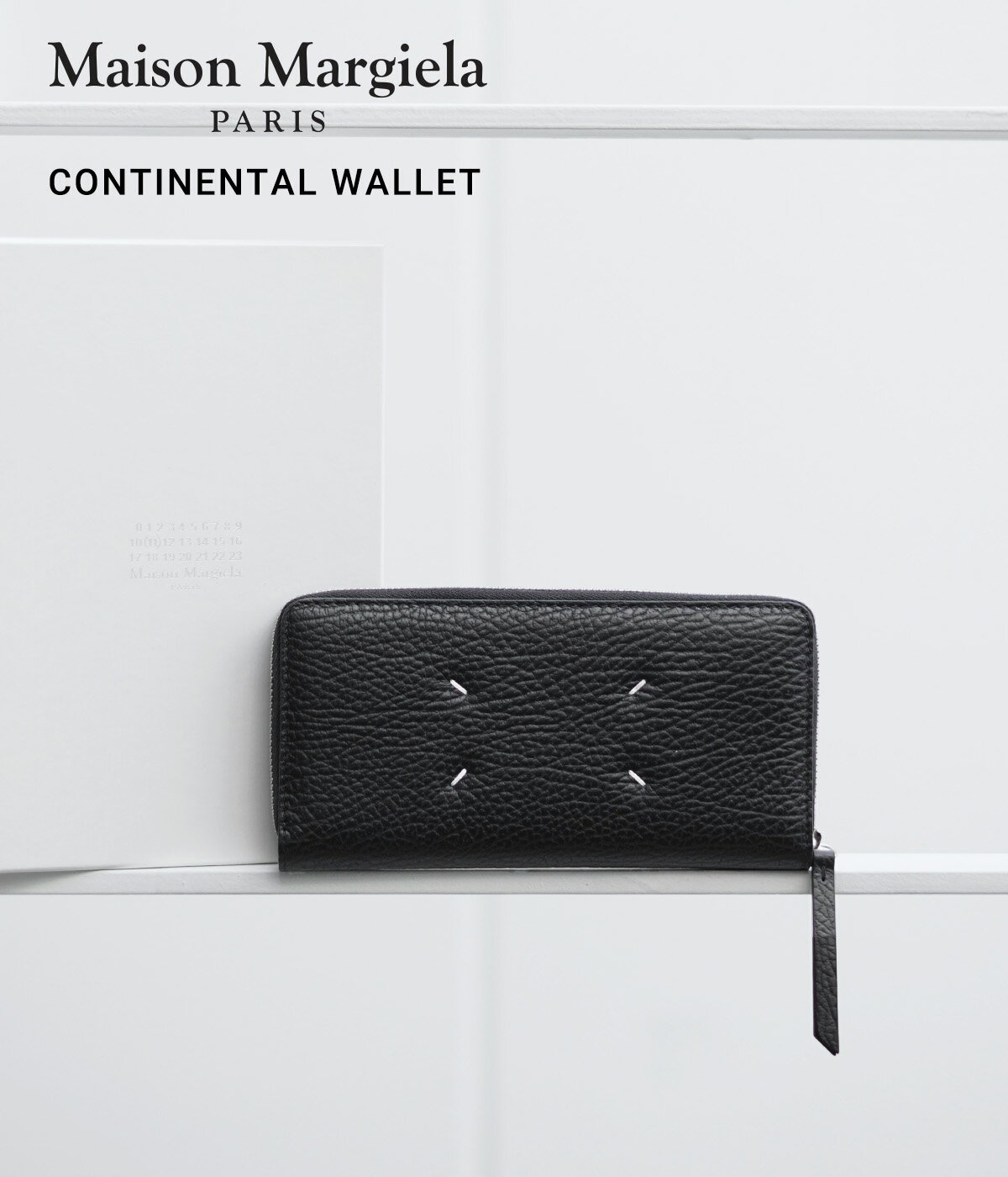 Maison Margiela / メゾン マルジェラ : CONTINENTAL WALLET : コンチネンタル ウォレット 財布 長財布 牛革 レザー ラウンドファスナー イタリア製 プレゼント ギフト レディース 男女兼用 ブラック ロゴ : S56UI0110-P4455