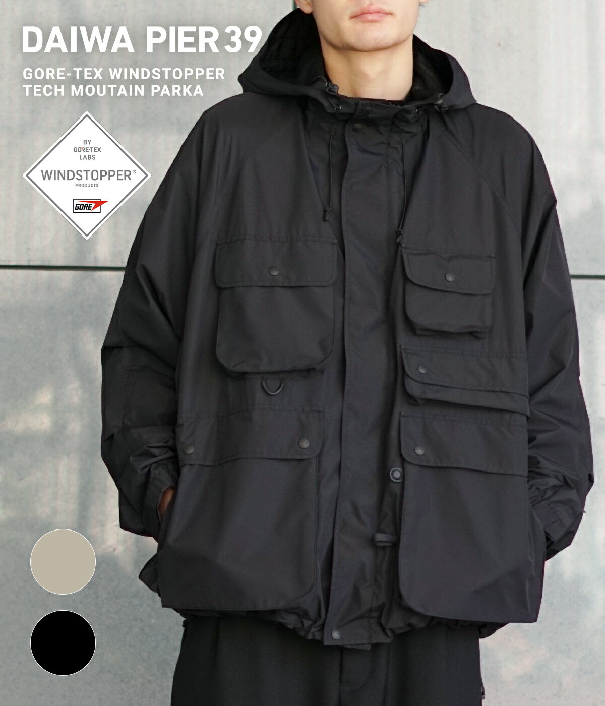 楽天ARKnetsDAIWA PIER39 / ダイワ ピアサーティナイン : GORE-TEX WINDSTOPPER TECH MOUTAIN PARKA / 全2色 : ゴアテックス ウィンドストッパー テック マウンテンパーカー ブルゾン アウトドア 釣り 撥水 透湿性 ゆったり メンズ ブラック エクリュ : BJ-16024【PIE】