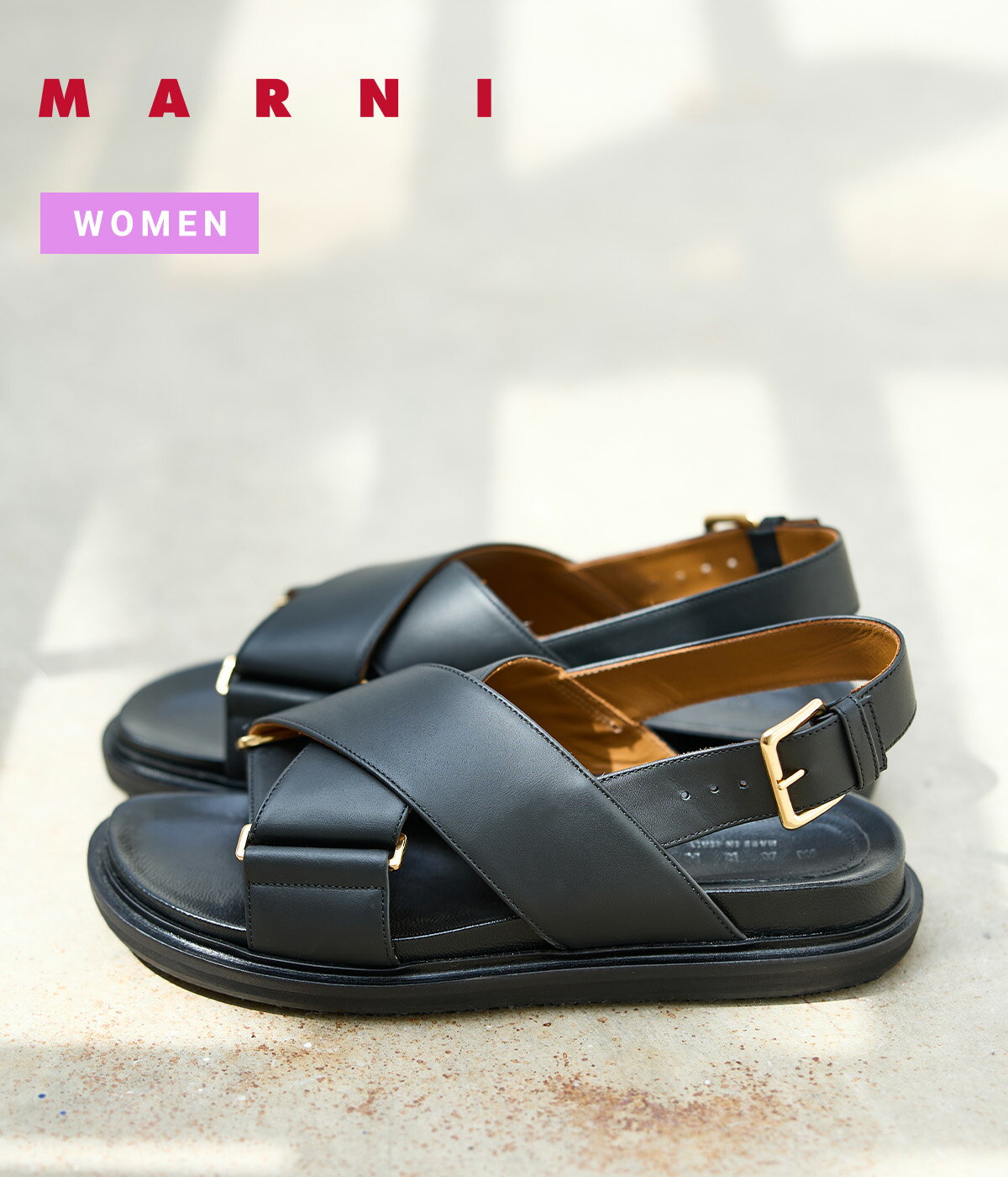 【送料無料】MARNI / マルニ : 【レディース】FB CRISCROSS SANDAL : クリス クロス サンダル フスベットサンダル レディース ブラック イタリア製 牛革 レザー バックストラップ 経年変化 クッション性 上品 アクティブ タウンユース : FBMS005201【ANN】