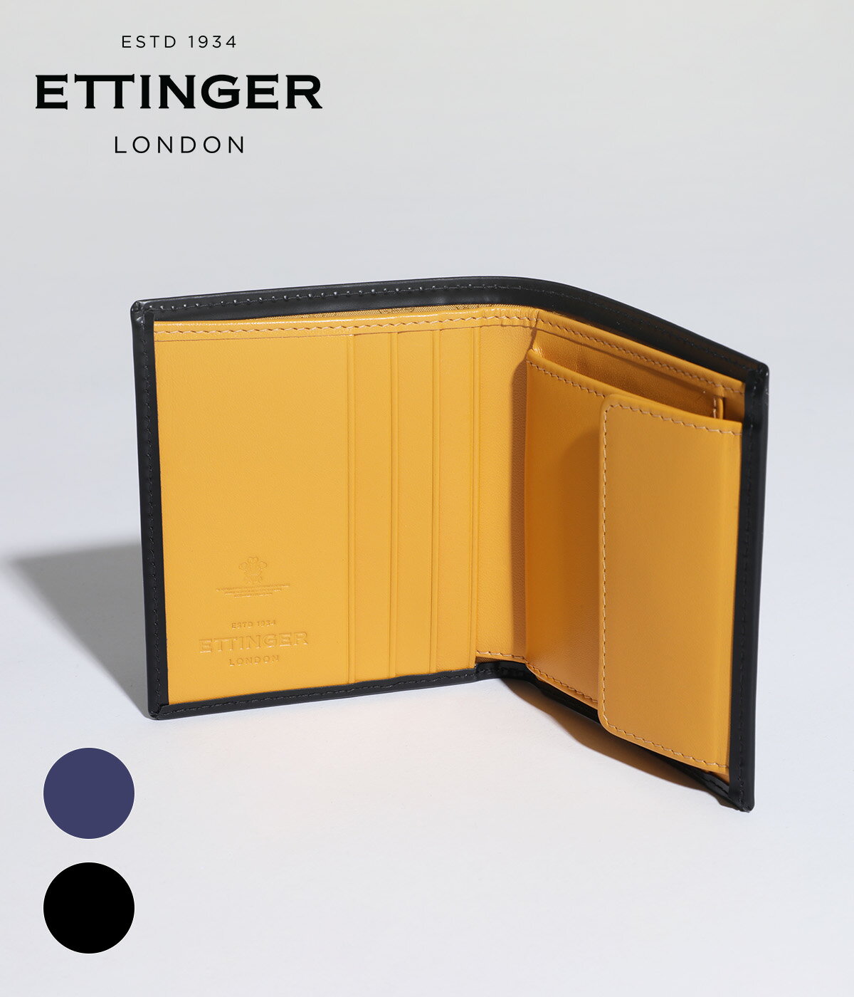 エッティンガー ETTINGER / エッティンガー : Mini Wallet +Coin Pocket Bridle : 財布 ミニウォレット レザー ウォレット 二つ折り ブライドルレザー 札入れ コインケース カードポケット フラットポケット ブラック ネイビー イギリス製 : BH975A 【MUS】