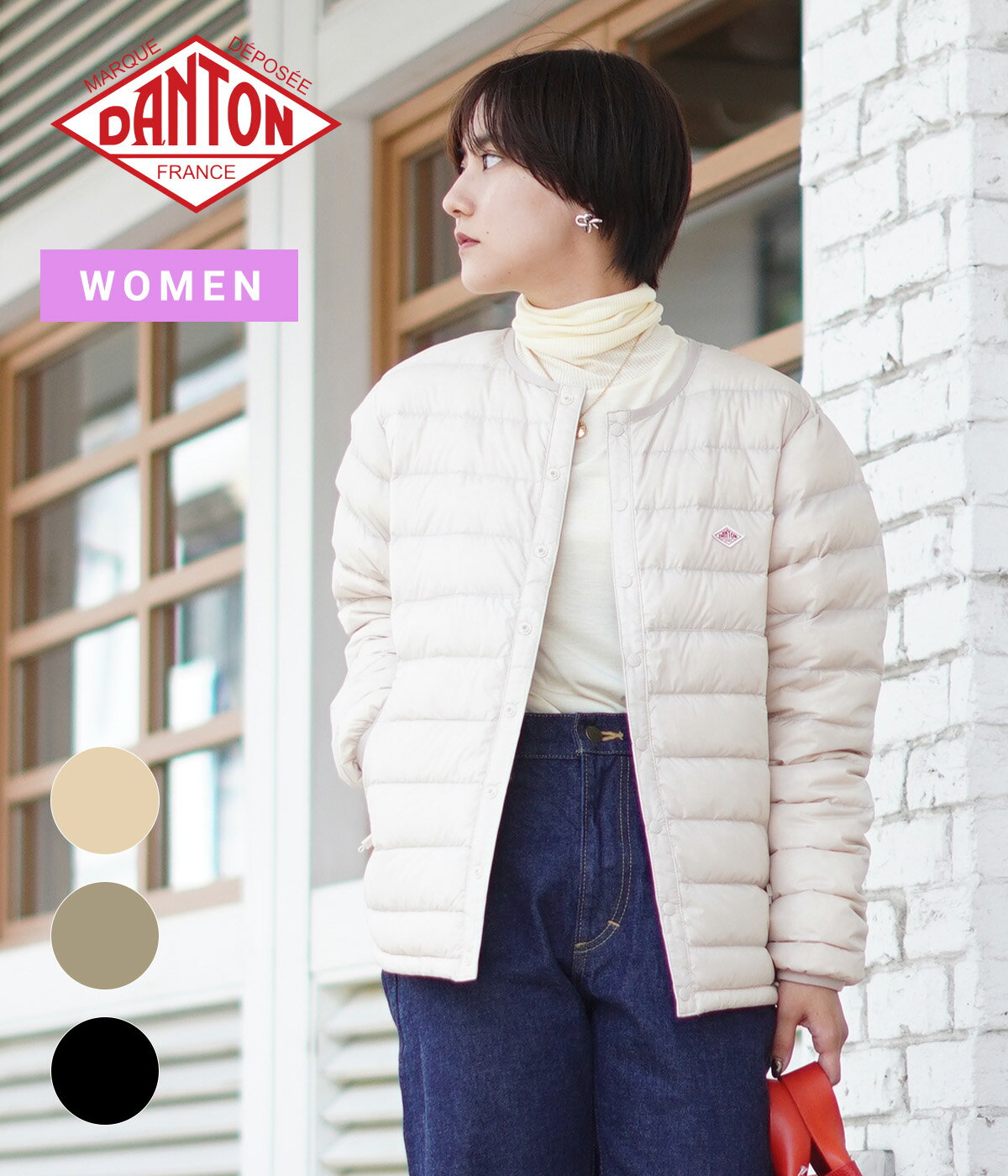 ダントン ジャケット レディース DANTON / ダントン : 【レディース】CREW NECK INNER DOWN JACKET / 全6色 : クルーネック インナーダウン ジャケット ナイロン レディース 刺繍ロゴ ミディアム丈 コンパクト タウンユース アウトドア 軽量 防寒 春アウター : DT-A0001【DEA】