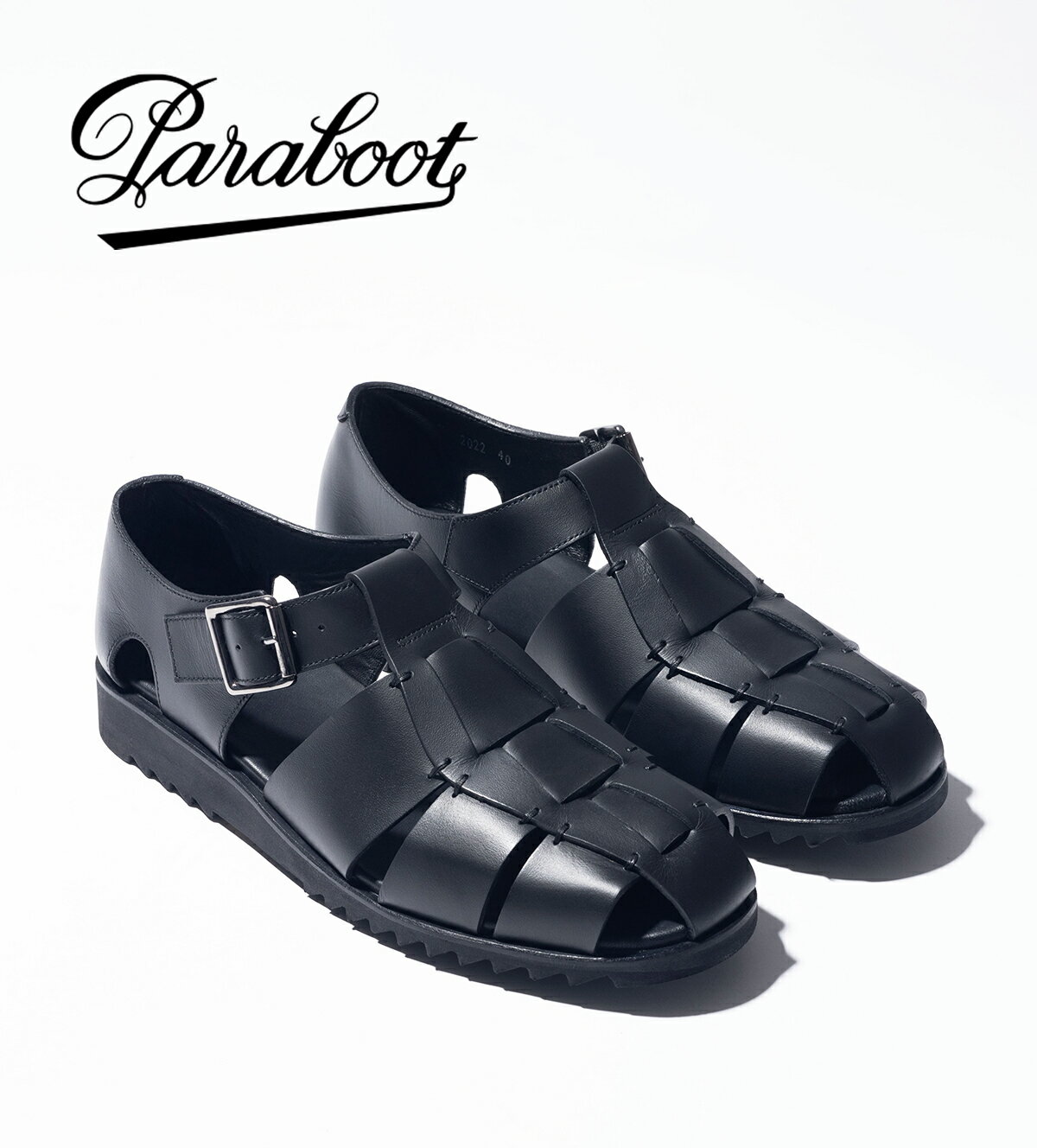 Paraboot / パラブーツ : PACIFIC : パシフィック サンダル グルカサンダル ドレスサンダル レザーシューズ 天然皮革 革靴 本革 カーフ カジュアル クッション性 通気性 ミリタリーテイスト ラバーソール ノアール ブラック : 123312