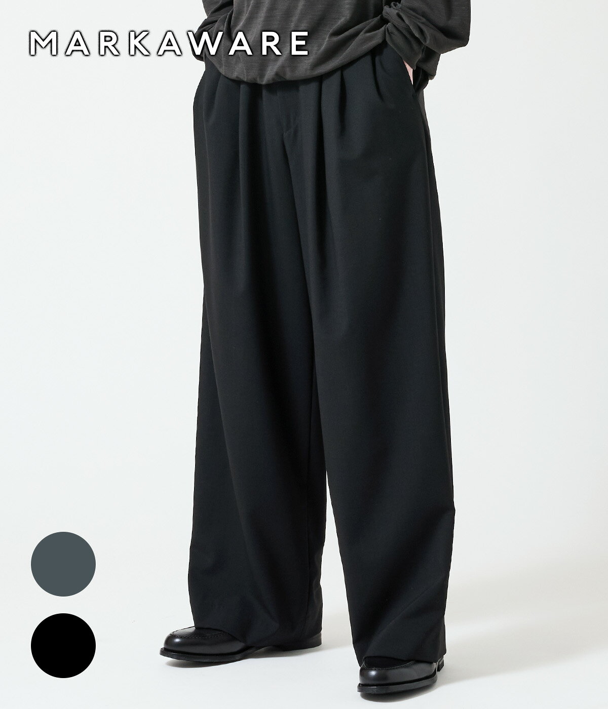 Rakuten - [送料無料]MARKAWARE : TRIPLE PLEATED WIDE TROUSERS -ORGANIC WOOL 2/80 TROPICAL- / 全2色 : A26A15PT03C[WIS][MUS]