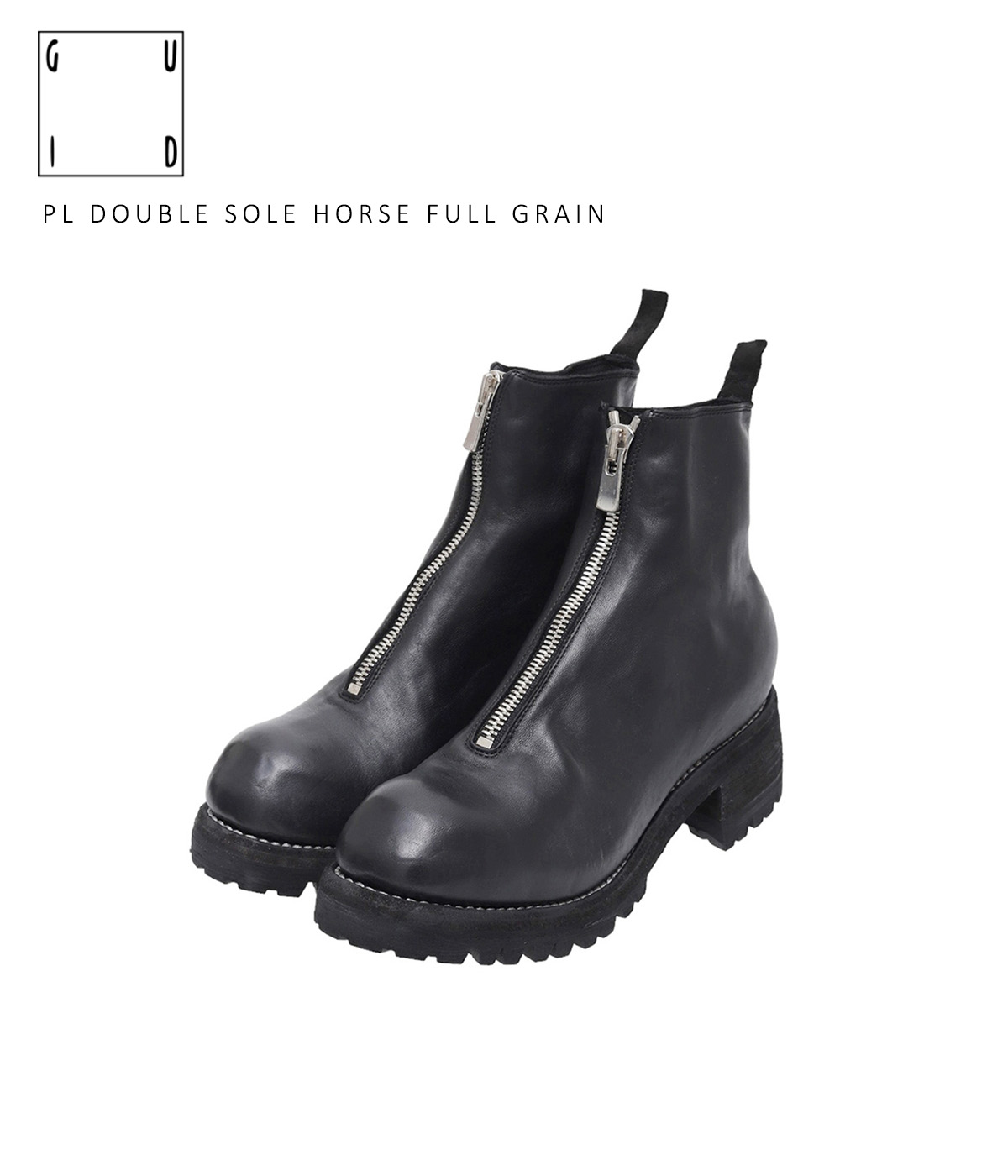 GUIDI / グイディ : PL DOUBLE SOLE HORSE FULL GRAIN : フロントジップ ブーツ レザーシューズ ホースレザー 経年変化 汎用性 グッドイヤーウェルト製法 エクセラ タンクソールタイプ PL1ブーツ ワンピースレザー ブラック : PL1V-HORSE【RIP】