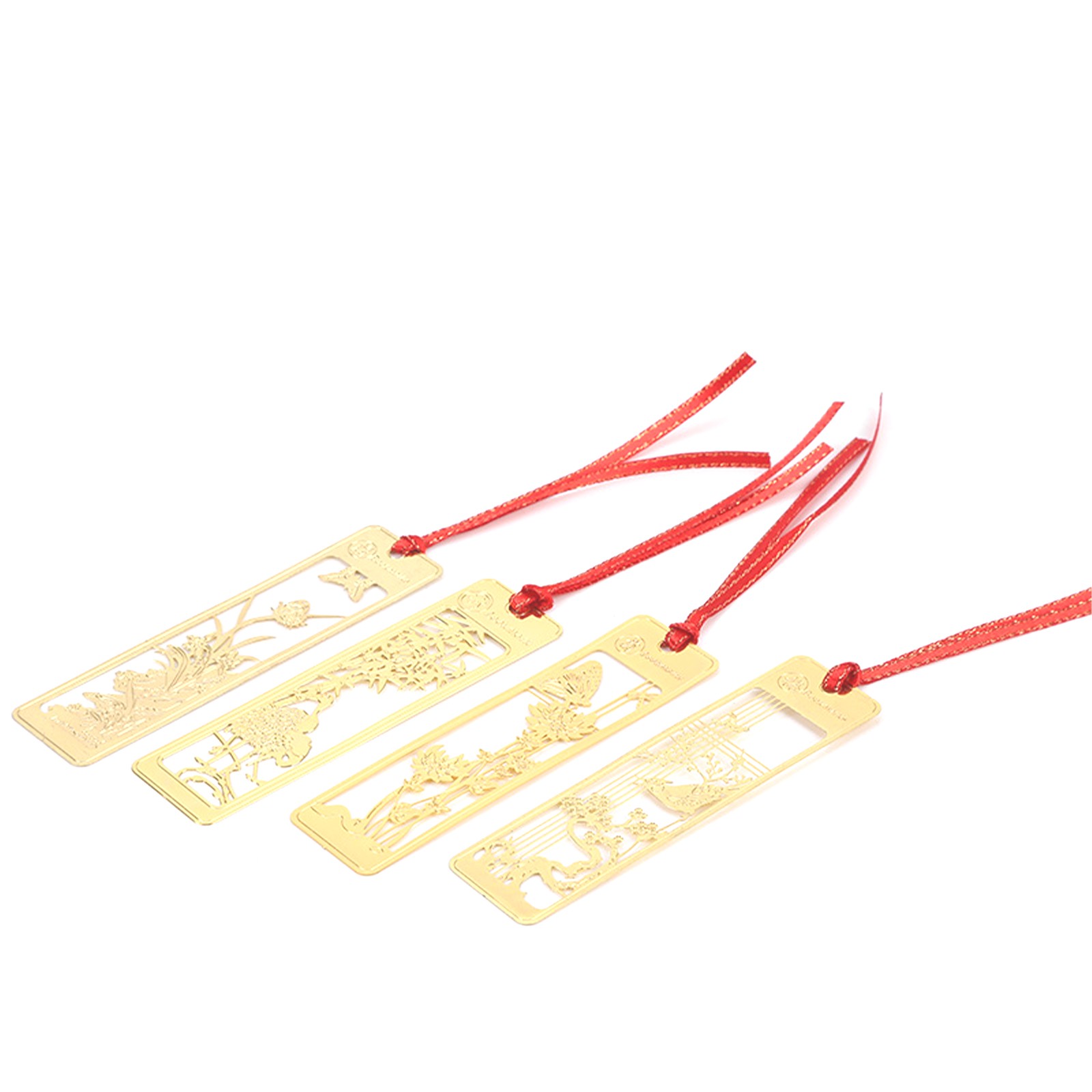 栞 しおり 古典栞 ブックマーク 伝統古風シリーズ(梅・竹・蘭・菊) 黄銅製透かし彫りしおり 文化クリエティブグッズ 文房具 4枚入り