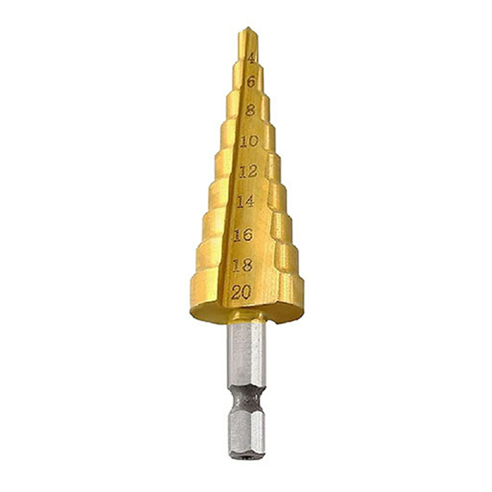 六角軸 ステップドリル チタンコーティング 穴あけ 穴拡大 多機能穴開けドリルビット　穴開け直溝4-20mm 9段