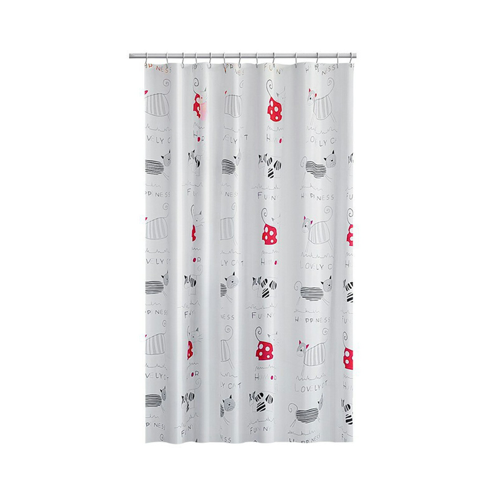 防水シャワーカーテン 猫柄 シャワーカーテン 浴室 ロッカールーム間仕切りカーテン プライバシー保護カーテン (ホワイト)