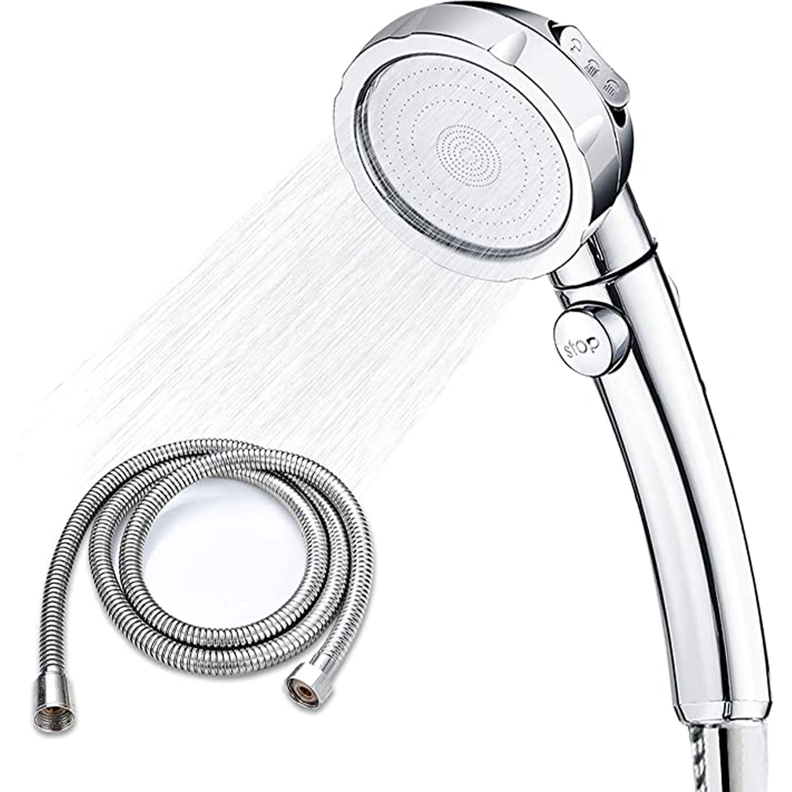 加圧シャワーヘッドホースセット ハンドシャワーホースセット 家庭用シャワーヘッド シャワーヘッドスタンド 洗面用品 (シルバー)