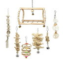 バードトイ 鳥おもちゃ オウムブランコ 鳥グッズ 鳥の遊び場 吊下げタイプ玩具 セキセイインコおもちゃ 噛む玩具 組み合わせ 棚 台 ペット用品 7点セット(木...