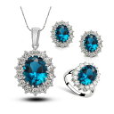 ジュエリーセット ネックレス ピアス リング サファイア デート パーティー バースデーギフト 記念日 アクセサリー デイリーウェア(ブルー)