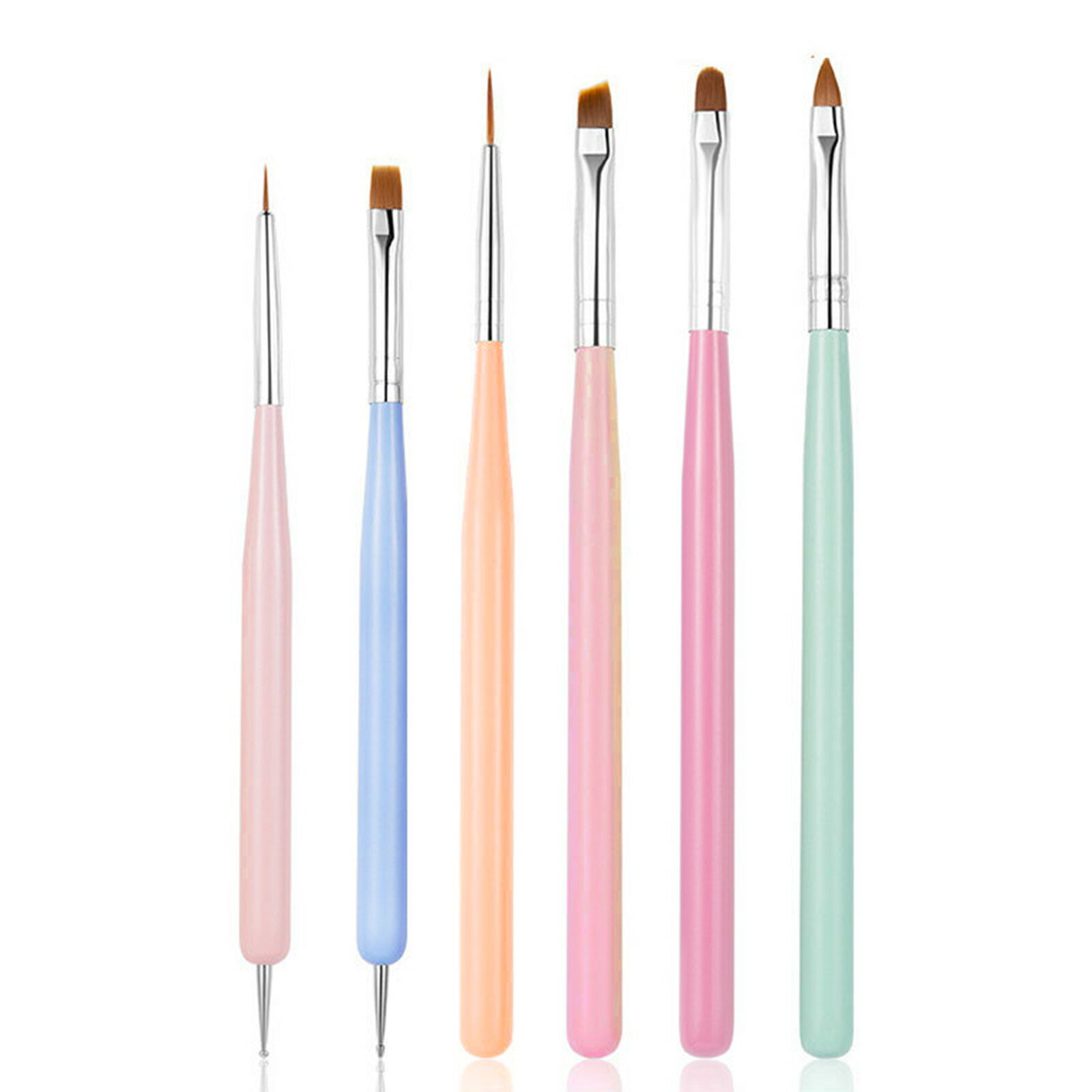 【6 本入り】ネイル 筆 ネイルブラシ ジェルネイル 筆 カラフルネイルブラシセット ダブルヘッド 木製..