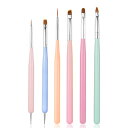【6 本入り】ネイル 筆 ネイルブラシ ジェルネイル 筆 カラフルネイルブラシセット ダブルヘッド 木製ハンドル プロ用&初心者用 ネイルデザイン ブラシ ペン...