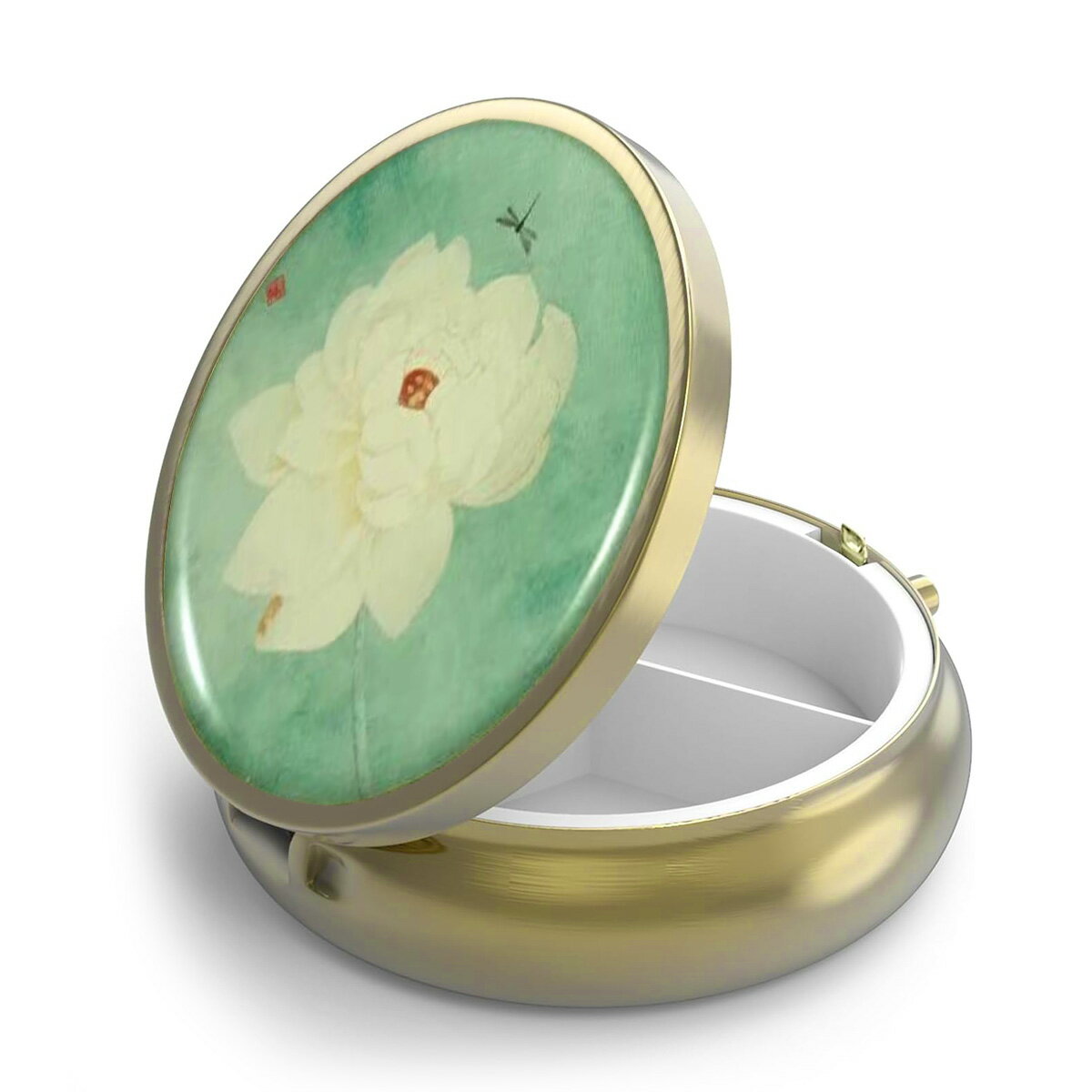 ストレージボックス 小分け容器 小物収納ケース 持ち運び 鏡付き 金属製 丸型 ヴィンテージの桜デザイ..