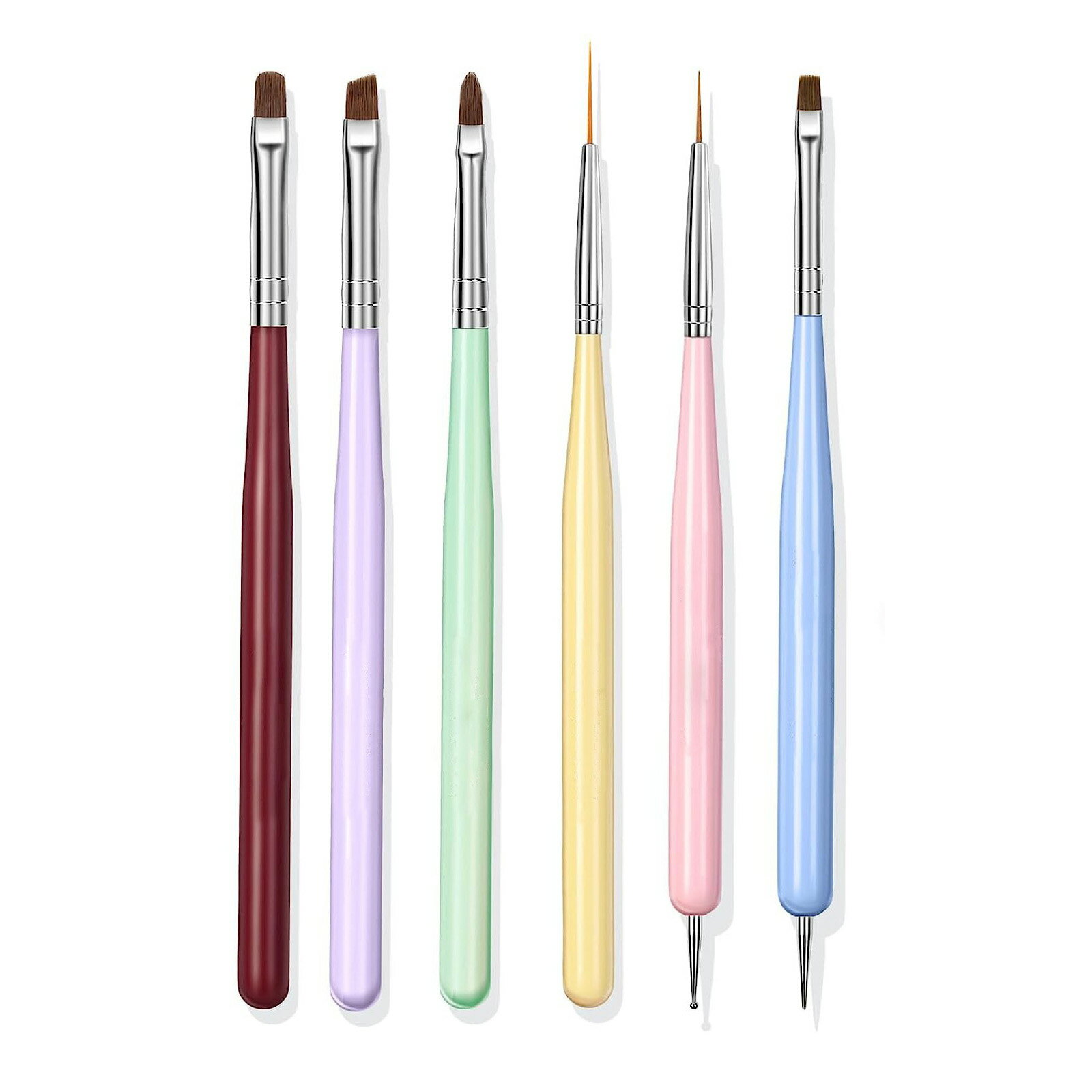 【6 本入り】ネイル 筆 ネイルブラシ ジェルネイル 筆 カラフルネイルブラシセット ダブルヘッド 木製..