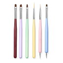 【6 本入り】ネイル 筆 ネイルブラシ ジェルネイル 筆 カラフルネイルブラシセット ダブルヘッド 木製ハンドル プロ用&初心者用 ネイルデザイン ブラシ ペン...