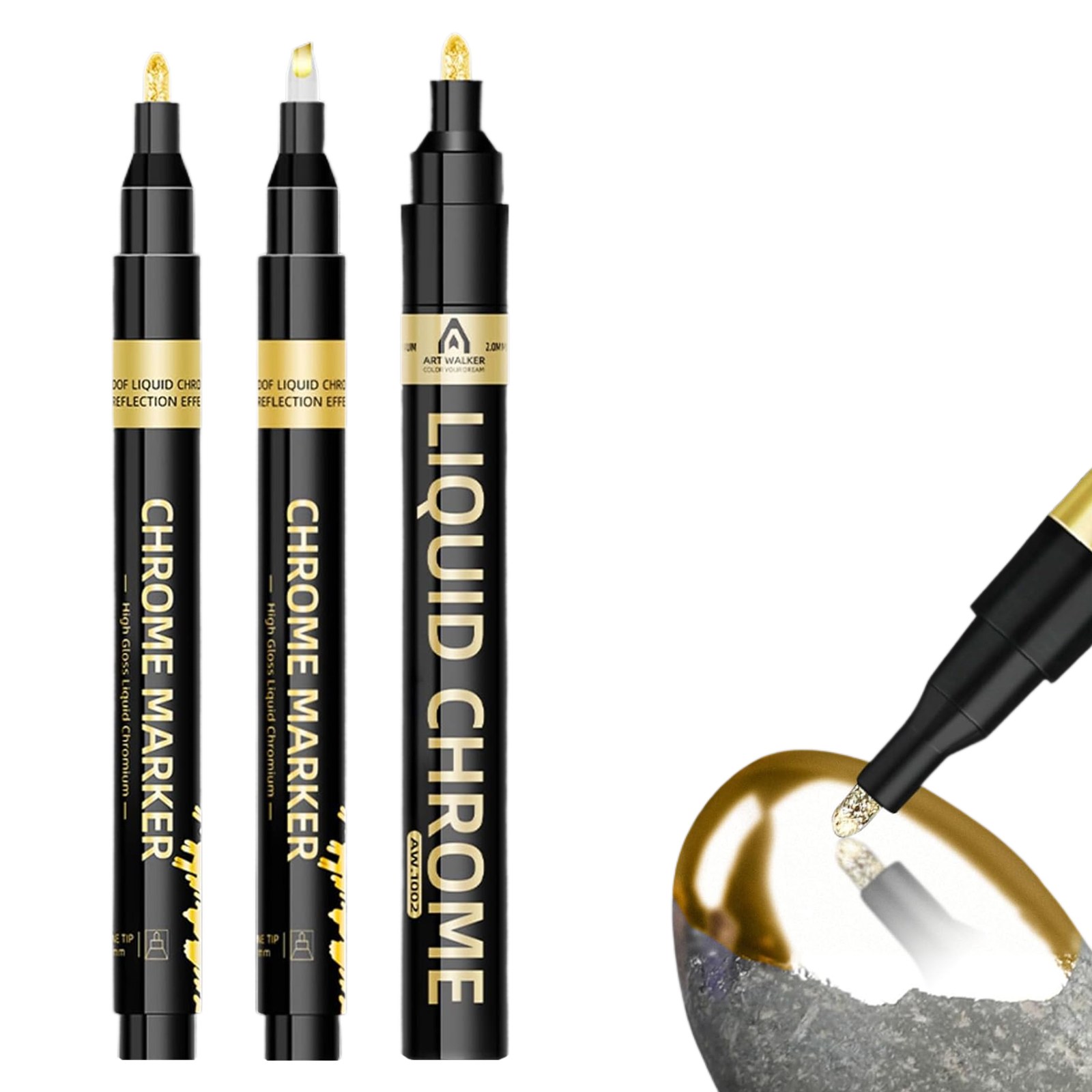 【3 個入り】メッキペン 鏡面マーカー 高光沢 マーキングペン 油性 マーカーペン 鏡面仕上げ 液体クロ..
