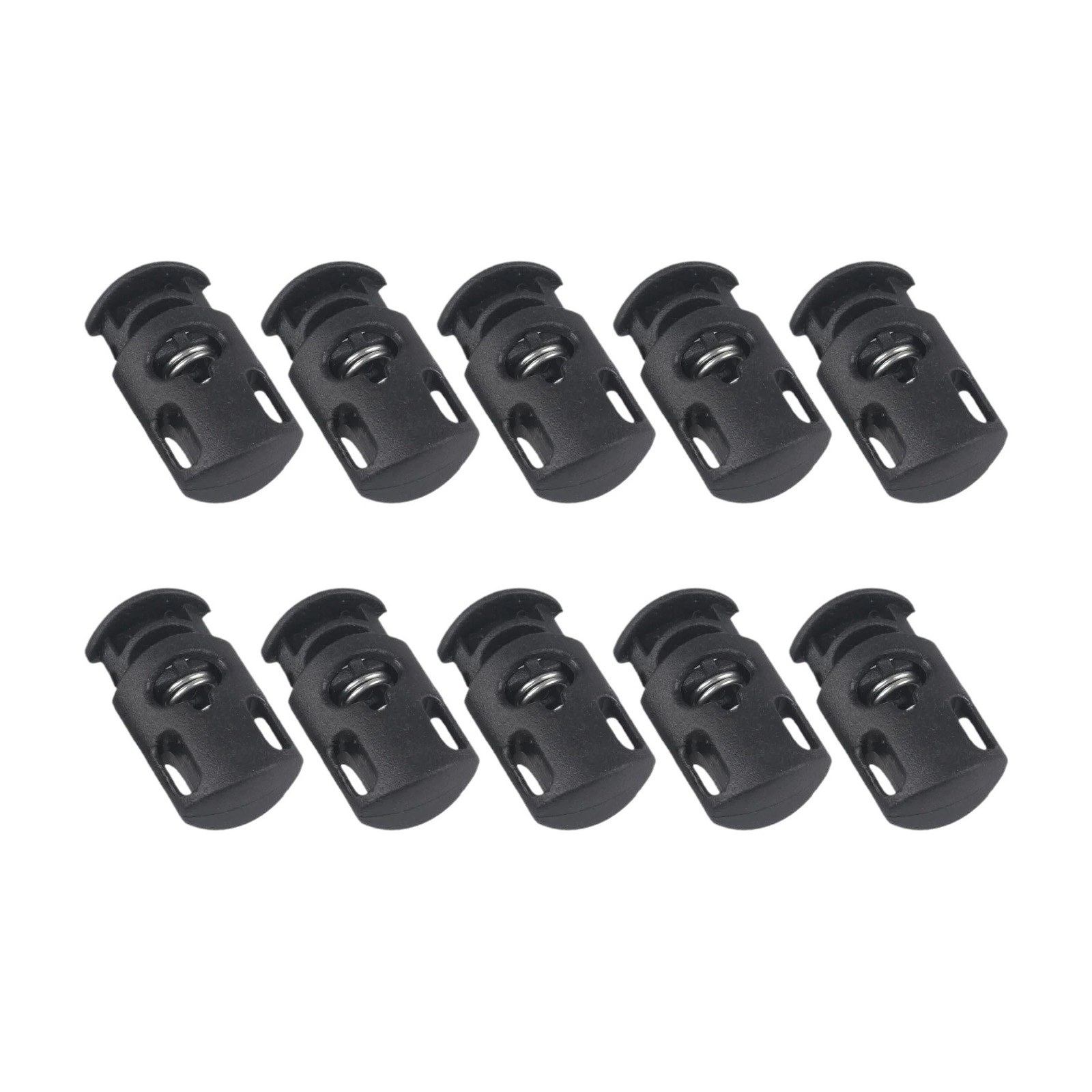 【10個入り】コードストッパー 紐 ストッパー 紐止め 樽型 強力スプリング付き プラスチックストッパー..