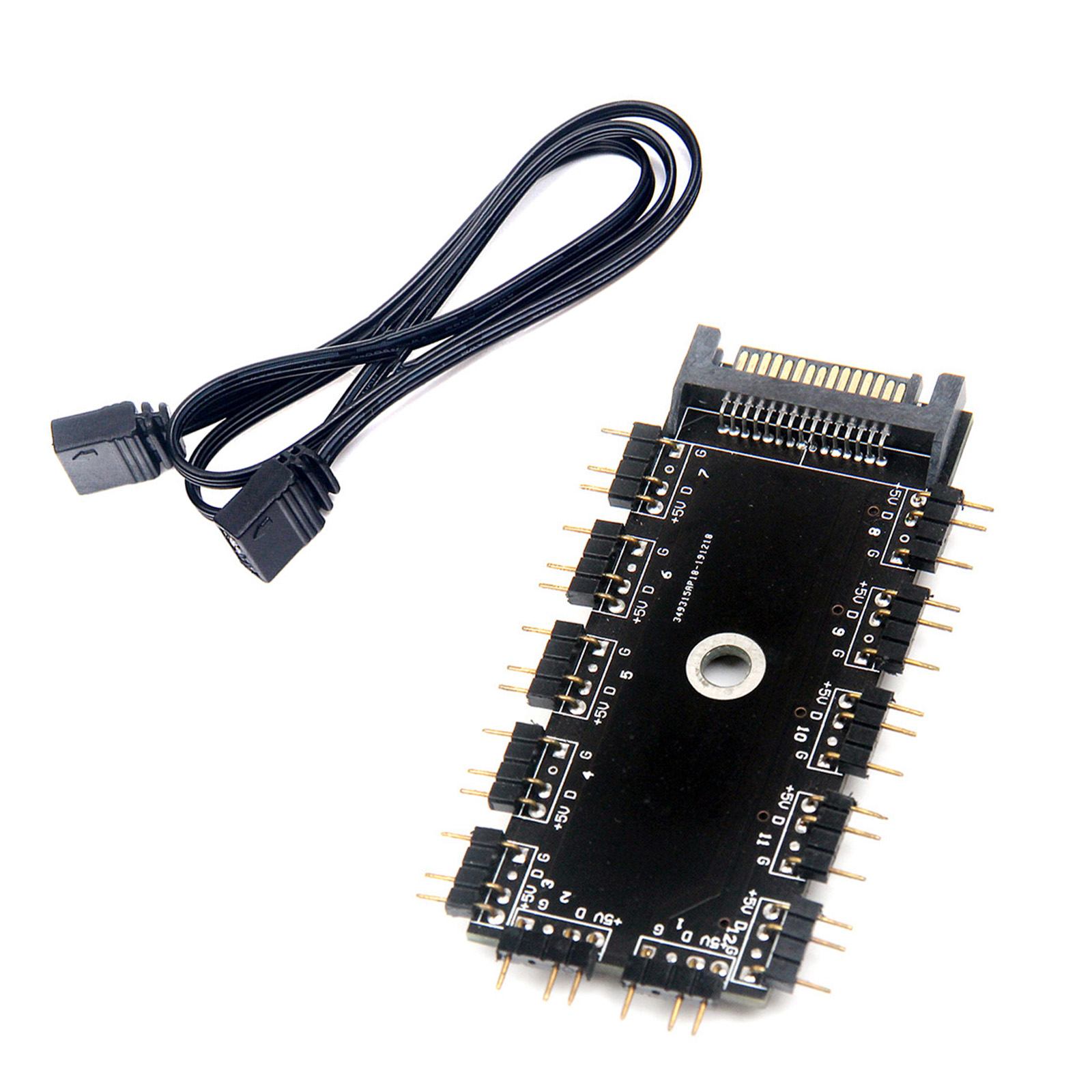 【2 個入り】RGBスプリッターハブ 電源50cm延長ケーブル SATA/IDE ポート付き ARGB HUB 1→11分岐 AURA SYNC対応 5V 3ピン RGB 集線器 SATA給電 PCケース用 LEDファン 拡張ハブ RGBライト 拡張 アダプター