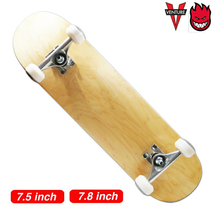 【デッキ】REPTILE ブランクデッキ ナチュラル 7.5(19.0cm) or 7.8(19.8cm) 【トラック】VENTURE TRUCK 5.0 Hi or Low 【ウィール】SPITFIRE CLASSIC 52 , 53 or 54mm 99A WHITE 【ベアリング】REPTILE ABEC 5 ※arktzレンチ、スケートバッグ付き！ トリック向きのコンプリートセットです。 デッキのサイズは細いと軽くなり、太いと安定します。 7.5と7.8インチとも長さは30.6インチ(77.8cm)です。 7.8インチが人気でオススメです。 トラックはベンチャー、ウィールはスピットファイヤーと下回りがしっかりしたセットです。 VENTUREトラックは安定感に優れています。 ウィールブランドで一番人気のあるSPITFIREの定番のクラシックモデルのサイズは選べます。 ウィールのサイズは大きいと進みが良く、小さいと軽くなります。 若干の違いですのでお好みの色等でお選びください。 VENTUREトラックのHIとLOは5mm程高さが変わります。 ウィールのサイズが54mmの場合はHIトラックがオススメです。 LOトラックでウィールが大きいとウィールがデッキに当たってしまいます。 こちらの完成品は入門編として最適です。 デッキテープは全面にブラックが貼ってあります。 ※arktzレンチ、スケートバッグ付き！ カラー：ナチュラル 注意：モニターの発色の具合によって実際のものと色が異なる場合がございます。ブランクVENTURE TRUCK × SPITFIRE WHEEL コンプリートセット ナチュラル 7.5 or 7.8インチ