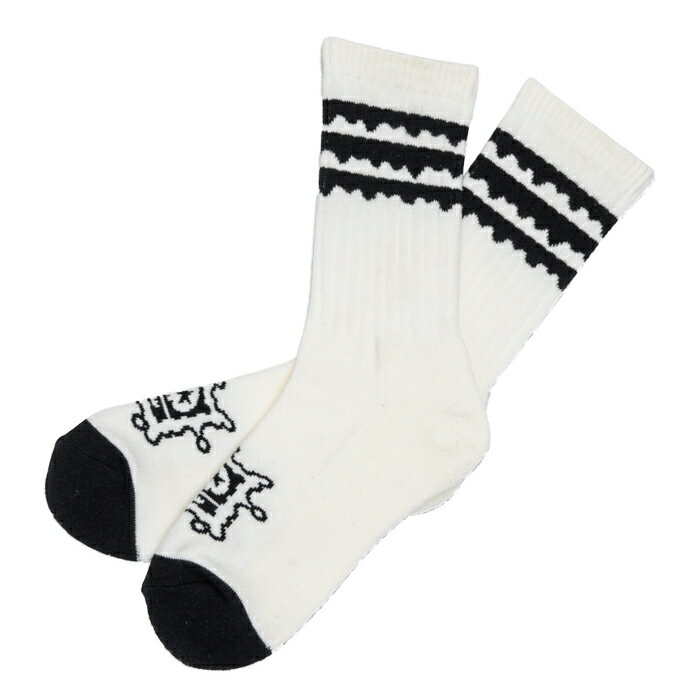 MxMxM定番の“どろどろライン”です。 靴を脱ぐと、MxMxMスライムドクロが登場。 長すぎず短すぎない程よいシルエット。 かかとがないチューブソックスなので、足のサイズ関係なしで老若男女問わず履けます。 履き心地抜群！丈夫で長持ち！ 安心の日本製どろどろソックスです。 サイズ：FREE カラー：WHITE BLACK 素材：COTTON、POLYESTER 注意：モニターの発色の具合によって実際のものと色が異なる場合がございます。MAGICAL MOSH MISFITS / どろどろ MxMxM SOCKS / WHITE BLACK