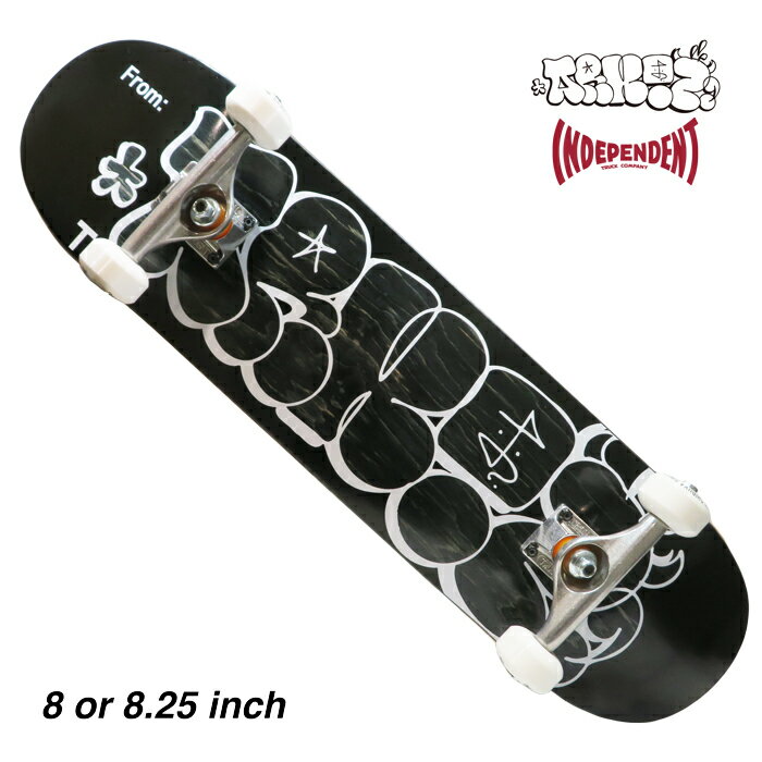 【スケボー/スケートボード/完成品】【送料無料】arktz THROW UP LOGO BLACK BLACK x INDEPENDENT TRUCK(インディペンデントトラック) × ARKTZ WHEEL 53mm WHITE コンプリートセット 8 or 8.25インチ 初心者 はじめて ストリート sk8 skateboard