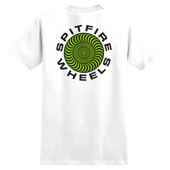 Rakuten - 【スケートボード / Tシャツ】【送料無料】SPITFIRE WHEELS(スピットファイヤー・ウィール)CLASSIC '87 SWIRL FILL POCKET S/S T-SHIRTSWHITE / GREEN & BLACK PRINTスケートボード / アパレル