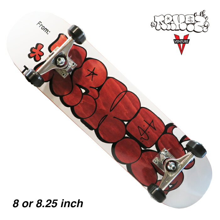 【デッキ】arktz THROW UP LOGO DECK WHITE BURGUNDY 8(20.5cm) or 8.25(21.1cm)インチ 【トラック】VENTURE TRUCK 5.25HI or 5.25 LOW or 5.6HI 【ウィール】ARKTZ 53mm 99A BLACK 【ベアリング】REPTILE ABEC 5 ※当店オリジナルデッキテープ&スケートボードバッグ付き。 トリック向きのコンプリートセットです。 デッキのサイズは人気の8か8.25インチです。 トラックはベンチャー、ウィールはアークティーズ オリジナルハードウィールのセットです。 安定性に優れたVETURE TRUCKSです。 デッキのサイズが8インチの場合のトラックサイズは5.25、 デッキのサイズが8.25インチの場合はトラックサイズが5.6がデッキ幅に合います。 トラックサイズ5.25はHIかLOWか高さを選べます。 HIとLOWで約5mm高さが変わります。 LOWトラックを使用する場合は地面から近く、オーリーする場合弾きやすいです。 HIトラックは54mm以上のウィールを装着でき、オーリーする場合に高さがでる分、角度をつけられます。 ハードウィールはトリックの練習に適したウィールです。 ウィールはブラックです。 ウィールがホワイトのコンプリートもございます。 こちらの完成品はスケボー初心者の方にオススメです。 デッキテープは全面にブラックが貼ってあります。 カラー：ホワイトバーガンディー 注意：モニターの発色の具合によって実際のものと色が異なる場合がございます。arktz THROW UP LOGO WHITE BURGUNDY x VENTURE TRUCK(ベンチャートラック) × ARKTZ WHEEL 53mm BLACK コンプリートセット 8 or 8.25インチ