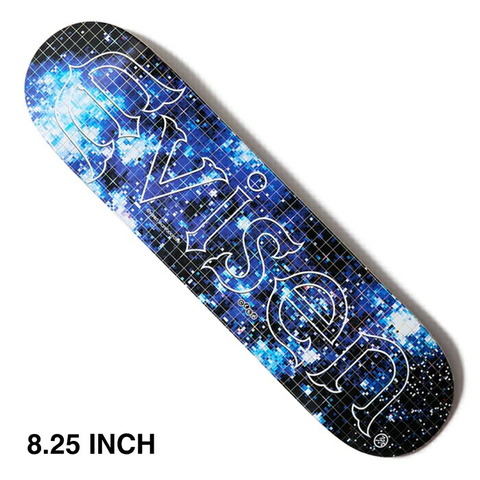 2011年、東京を拠点にディレクターの南 勝巳主導のもと発足した、EVISEN SKATEBOARDS（エビセン スケートボード）。 日本古来の伝統や文化を用いた独特の和物グラフィック、アートワークを落とし込んだプロダクトを数多くリリース。 サポートするチームライダーも国内の精鋭陣が集結し、丸山 晋太郎や上野 伸平らが名を連ねる。東京を拠点としながらも大阪、仙台と国内の主要都市とも密接なコミュニティを持ち、その活動範囲は国内にとどまることなく、世界へも目を向ける。 ブランドの根本であるデッキプロダクトはもちろん、スケートボードの本質を追求しながらも、ファッションとしても見事に昇華させた充実のアパレルラインや精力的に製作するフィジカルのプロダクトからも目が離せない。 暗闇で光るGrow In The Dark仕様です。*写真3 当店オリジナルデッキテープ&スケートボードバッグ付き。 SIZE (サイズ） 8.25"×31.50"インチ 幅 21.0cm / 長さ 80.2cmノーズ 17.4cm / テール 17.0cmウィールベース 35.1cm Deep Concave. コンプリート(完成品)でご購入ご希望の方は コンプリート用パーツセットがオススメです。 デッキとパーツセットでコンプリートが完成します。 デッキの値段プラス6000円(税込み)が最安値コンプリートになります。 注意：モニターの発色の具合によって実際のものと色が異なる場合がございます。EVISEN SKATEBOARDS / TEAM EVI-LOGO COSMO CAMO / 8.25" INCH