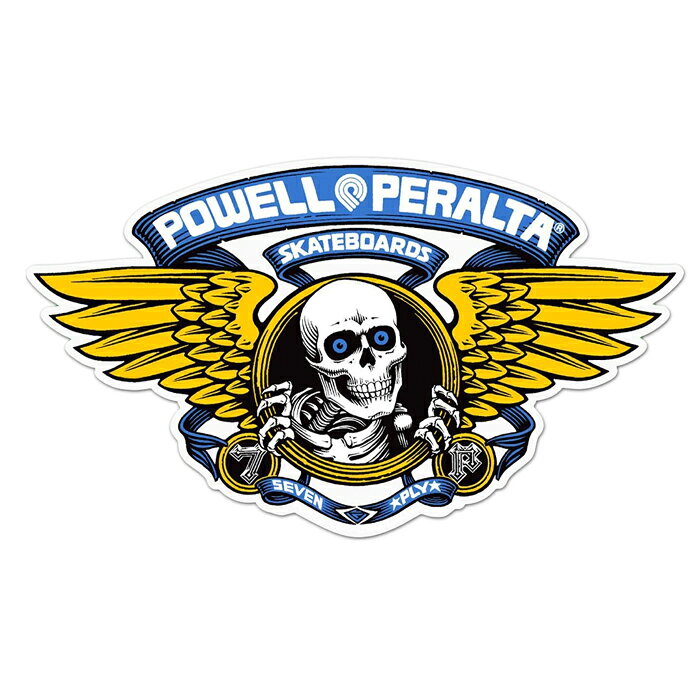 1978年にジョージパウエルとステイシーペラルタによって設立されたスケートボードカンパニー"POWELL PERALTA" WINGED RIPPERのステッカーです。 SIZE 約 12.8 x 7.5cm 注意：モニターの発色の具合によって実際のものと色が異なる場合がございます。POWELL PERALTA / WINGED RIPPER BLUE STICKER 5"inch