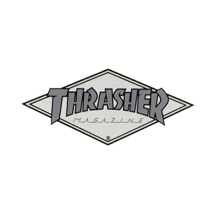 世界一のスケートボードメディア"THARSHER MAGAZINE"（スラッシャー・マガジン） DIAMONDのステッカーです。 SIZE 約 10.6 x 4.8 cm 注意：モニターの発色の具合によって実際のものと色が異なる場合がございます。THRASHER MAGAZINE / DIAMOND STICKER 4.125"inch / GREY / ステッカー