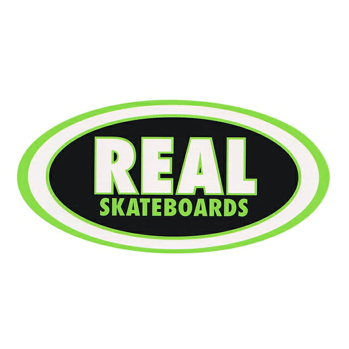 1989年にサンフランシスコにてトミー ゲレロとジム シーボーとDELUXE (REAL,ANTIHERO,KROOKED,THUNDER TRUCK,SPITFIRE WHEELSの親会社) によって設立。 "REAL" (本物の) スケートボードの会社を創るというコンセプトがそのままブランド名になっています。 日本人スケートボーダー"浦野建隼"もチームライダーとして在籍しています。 CLASSICS OVAL のステッカーです。 SIZE 約 19.4 x 9.6 cm 注意：モニターの発色の具合によって実際のものと色が異なる場合がございます。REAL SKATEBOARDS (リアル・スケートボード) / CLASSIC OVAL MEDIUM STICKER BLACK GREEN ステッカー