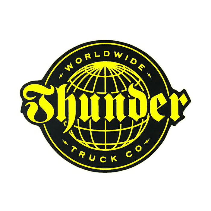 弾きの軽さや安定感のある乗り心地が特徴のTHUNDER TRUCKS (サンダー・トラック)。 WORLD WIDE のステッカーです。 SIZE 約 10 x 8.1 cm 注意：モニターの発色の具合によって実際のものと色が異なる場合がございます。THUNDER TRUCKS (サンダー・トラック) / WORLD WIDE STICKER BLACK YELLOW ステッカー