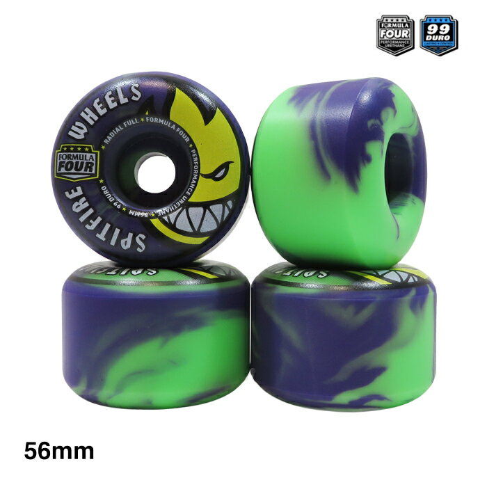 【ウィール/スケートボード】【送料無料】SPITFIRE WHEELS(スピットファイヤー・ウィール)FORMULA FOUR (F4)RADIAL FULL / 99Du / 56mm / GREEN PURPLE SWIRLスケートボードパーツ