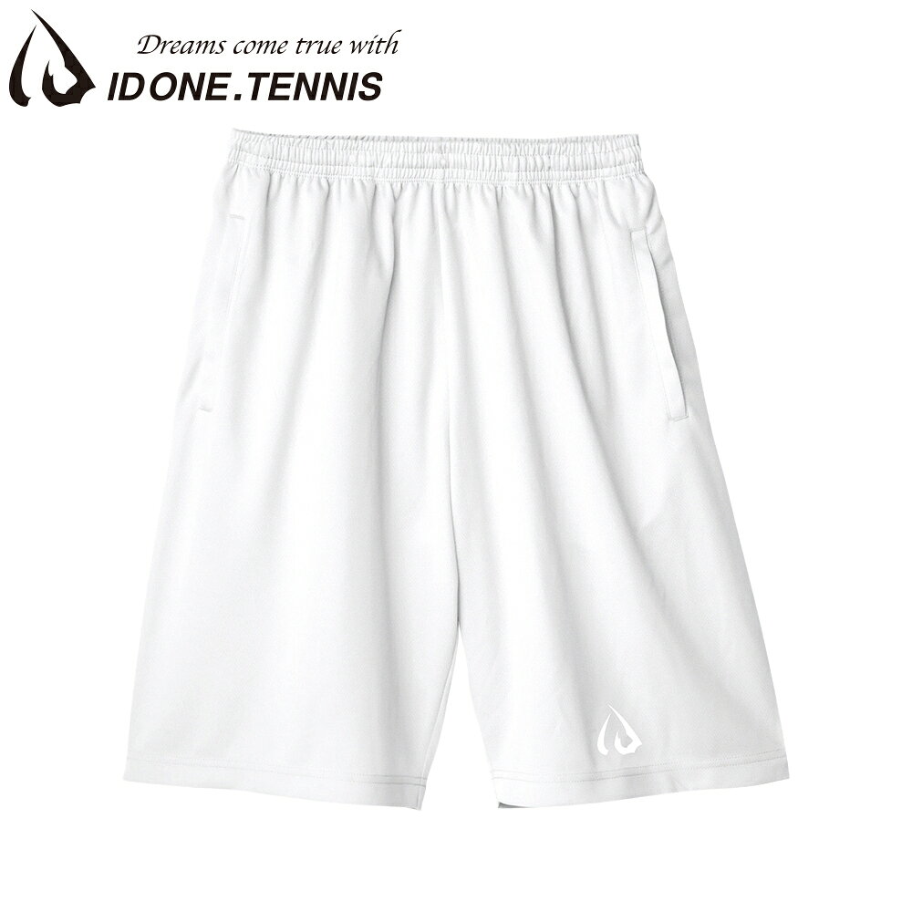 ID one TENNIS ドライハーフパンツ ホワイト 吸汗速乾 メッシュ テニスウェア スポーツ ショートパンツ IDロゴ WHITE