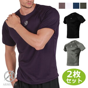 メンズ tシャツ 半袖 同色2枚セット ルーズフィット tシャツ スポーツ ジム ジョギング ランニング サッカー ウェア ゴルフ シャツ スーツ インナー 春物 夏 秋 冬 丸首 ローネック