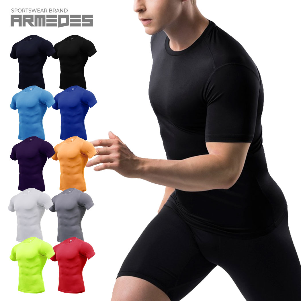 楽天ARMEDES 楽天市場店tシャツ メンズ インナー 半袖 メンズ コンプレッションウェア スポーツ ジム ジョギング ランニング サッカー インナー ウェア ゴルフ シャツ スーツ インナー 下着 春物 夏 秋 冬 丸首 ローネック